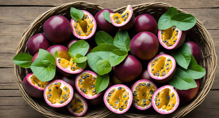 Passion fruit in a beautiful basket. ai generationの素材