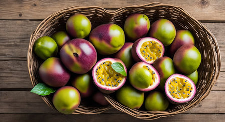 Passion fruit in a beautiful basket. ai generationの素材