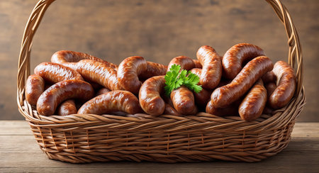 sausage in a beautiful basket. ai generationの素材