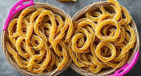 Pasta spirals in a beautiful basket. ai generationの素材