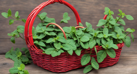 Oregano in a beautiful basket. ai generationの素材