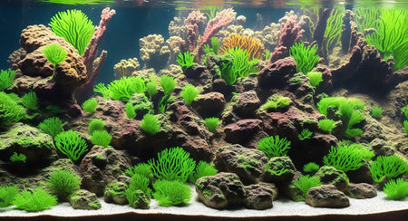 algae on rocks inside the aquarium. ai generationの素材