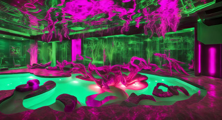 dark neon pool. ai generation.の素材