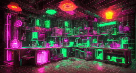 dark neon laboratory. ai generationの素材