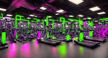 dark neon gym. ai generation.の素材