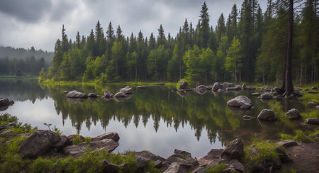 lake in the forest. ai generationの素材