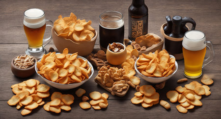 beer set chips crackers nuts. ai generationの素材