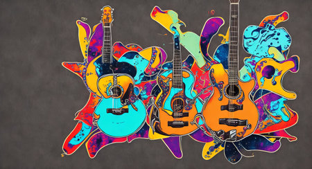 guitar sticker street style. ai generationの素材