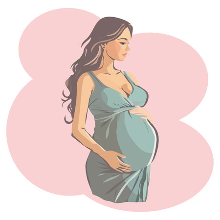 Pregnant mom on a pink background. vector graphicsのイラスト素材