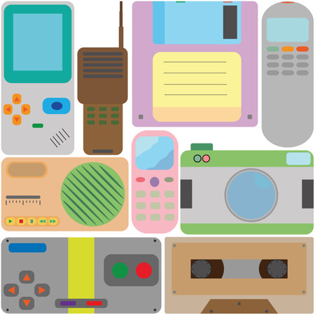 A set of electronic devices from the 90s. vector style. flat graphicsのイラスト素材