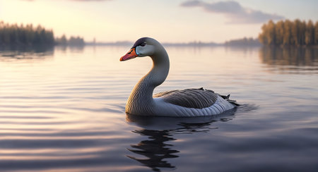 lone goose swims in a calm sea realistic. ai generationの素材