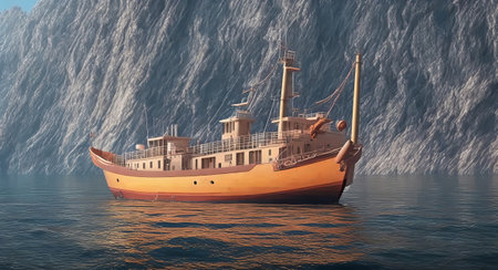 lonely fishing ship in a calm sea realistic. ai generationの素材