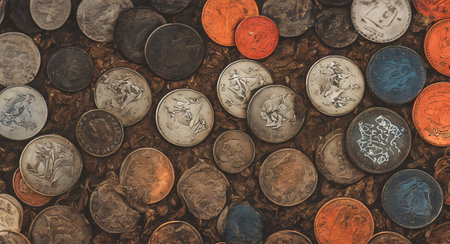 Photography old coins in a wallet. ai generationの素材