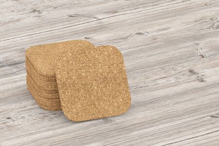 Beer coaster. Isolated on wooden table. 3d illustrationの写真素材