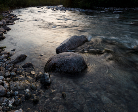 Mountain river landscape in tundra.の写真素材