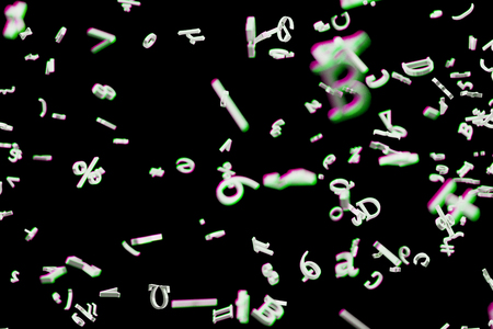 Flying numbers and math symbols. Isolated on black background. Include clipping path. 3d illustrationの写真素材