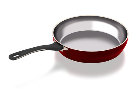 Steel frying pan isolated on white background. Include clipping path. Side view. 3D illustrationの写真素材
