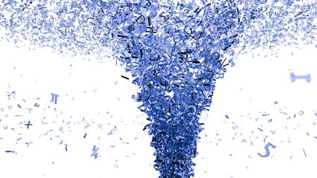 Flying numbers and math symbols. Isolated on white background. Include clipping path. 3d illustrationの写真素材