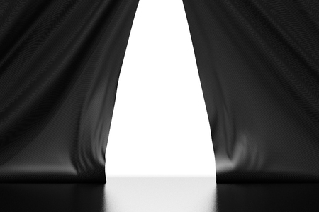 Opened black curtain on theater stage. Include clipping path. 3d renderの写真素材