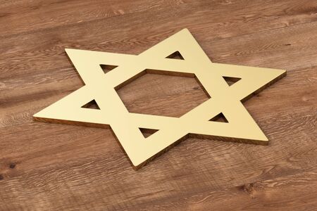 Star of David on wood  background. 3D renderの写真素材