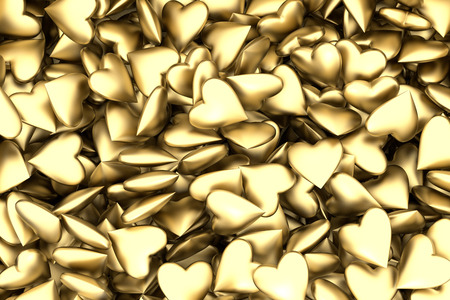 Gold hearts background. 3d renderの写真素材