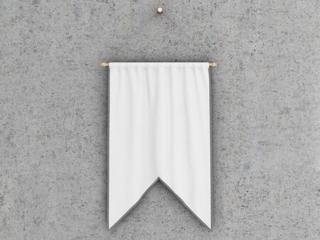 White  pennant (pennon or pendant) hanging on a concrete wall. Include clipping path. 3d illustrationの写真素材