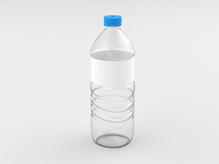 Empty plastic bottle of water with blank label isolated on white background include clipping path. 3d renderの写真素材