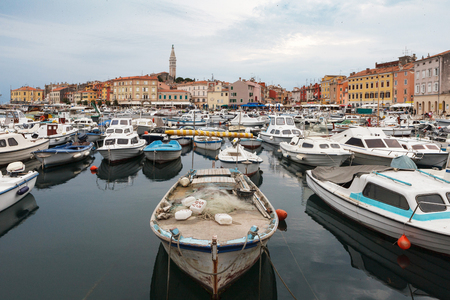 Croatia - Rovinj on Istria peninsula. Typical Croatian seaside town and marina.の写真素材