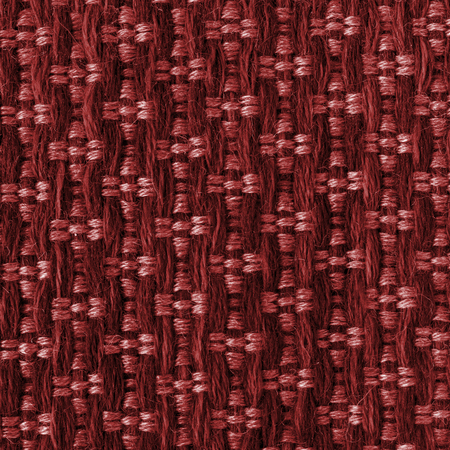 Red hand weaving matting tweed fabric texture. Closeup square fragment