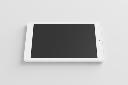 White tablet pc with 4:3 screen aspect ratio with white blank screen isolated on white background. 3d render.の写真素材