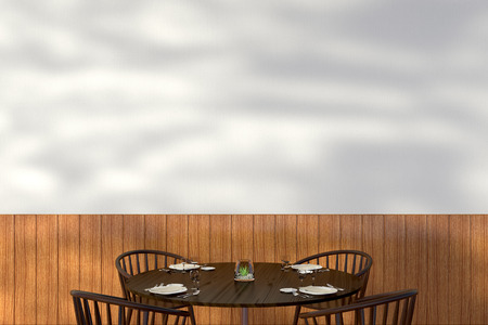 Modern restaurant interior with served tables and blank wall mock up. 3d illustration