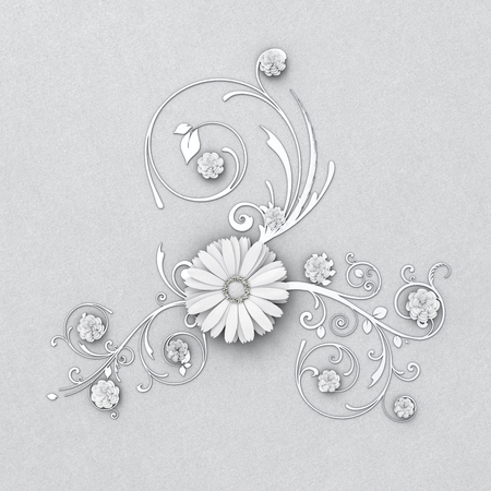 White paper flower on floral background around flowers and leaves decoration. 3d illustrationの写真素材