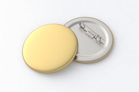 Blank golden badge pin brooch isolated on white background. 3d illustration