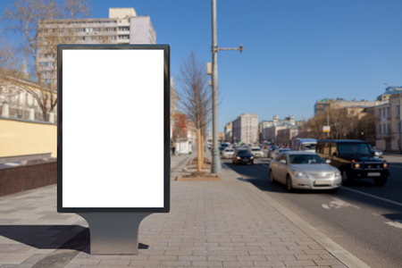 Blank street billboard poster stand on city background. 3d illustration.の写真素材