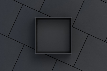 Opened black empty box on closed boxes. 3d illustration.の写真素材