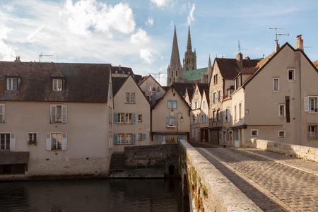 View of Chartres Cathedral in Chartres city. Chartres, Franceの写真素材