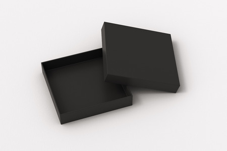Blank open black square flat gift box mock up on white background.の写真素材