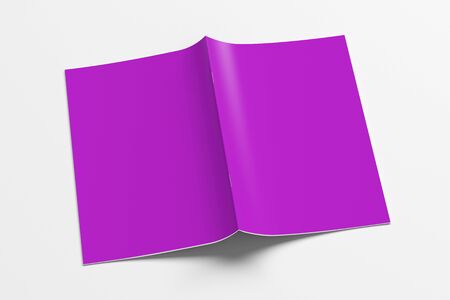 Magenta brochure or booklet cover mock up on white. Brochure is open and upside down. Isolated with clipping path around brochure. 3d illustratuionの写真素材