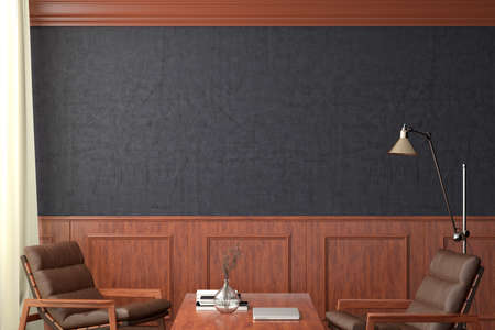 Blank blue wall mockup in classic style interior of modern living room. 3d illustration