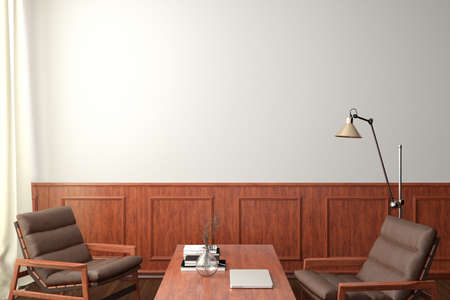 Blank wall mockup in classic style interior of modern living room. 3d illustrationの写真素材