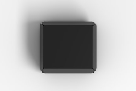 A closed black food box mock up, packaging for hamburger, lunch, fast food, burger and sandwich on white background. View above. 3d illustrationの写真素材