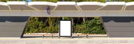 Poster stand. Street billboard mock up at a public transport stop.の写真素材