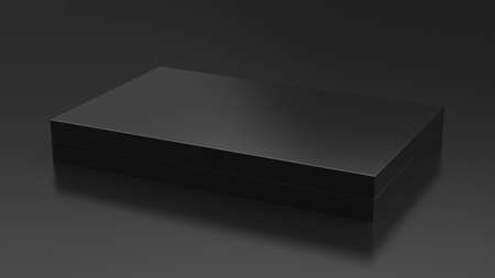 Flat box mock up: Black gift box on black background. side view. 3d illustrationの写真素材