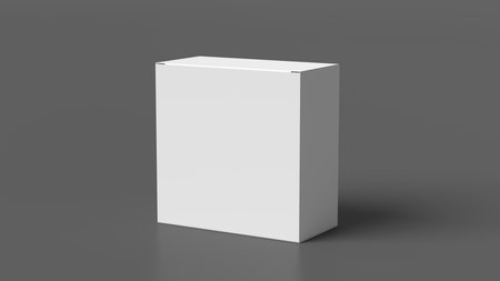 Square box mock up. White gift box on gray background. Side view. 3d illustrationの写真素材