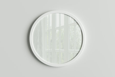 White round frame poster mock up on the white wall. Front view. 3d illustrationの写真素材