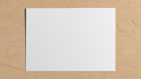 Blank sheet of paper mock up on the wooden table. 3d illustrationの写真素材