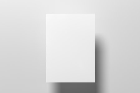 A sheet of paper mock up floating above the white table. 3d illustrationの写真素材