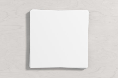 Stack of square sheets of paper on the white wooden table. 3d illustrationの写真素材