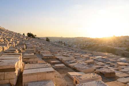 Jewish Cemetery on Mount of Olives in Jerusalem, Israelの写真素材