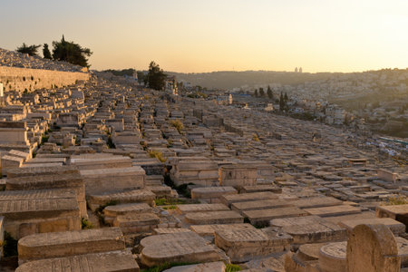 Jewish Cemetery on Mount of Olives in Jerusalem, Israelの写真素材
